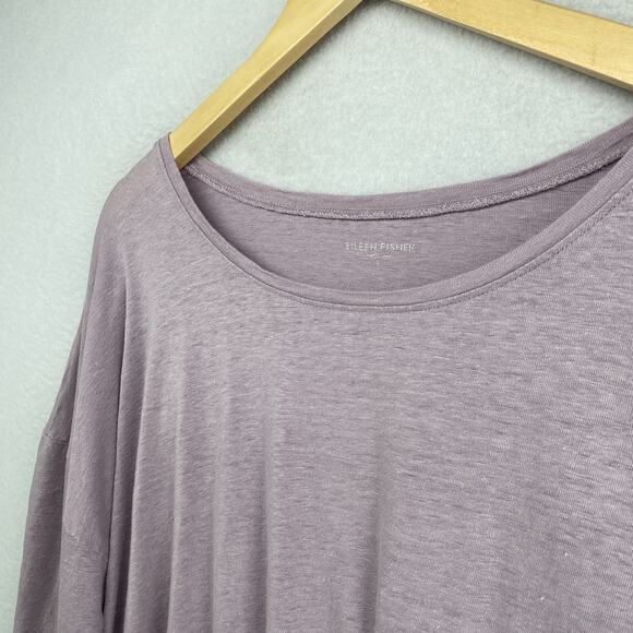 EILEEN FISHER Top L Slub Linen Jersey Oversized Round Neck Long Sleeve Purple - Picture 2 of 13